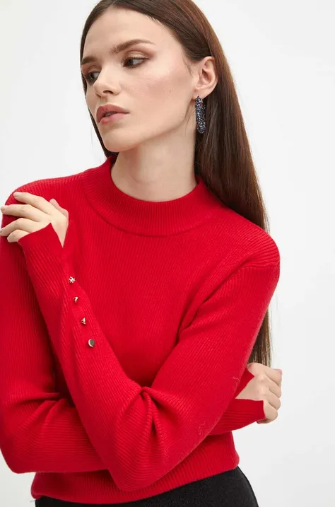 Sweter damski prążkowany kolor czerwony
