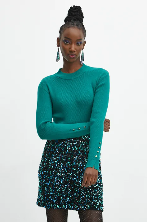 Sweter damski prążkowany kolor zielony