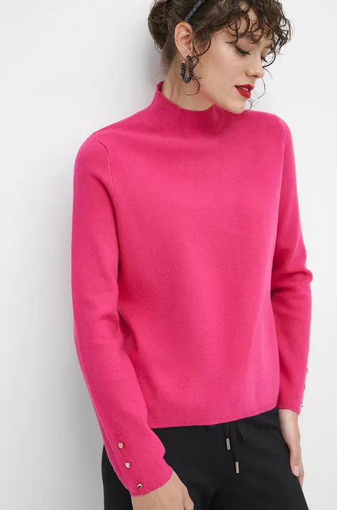 Sweter damski gładki kolor różowy