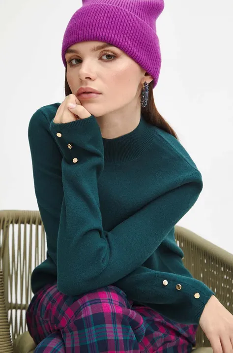 Sweter damski gładki kolor turkusowy