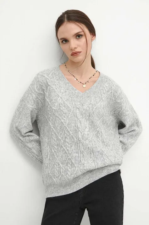 Sweter z domieszką wełny damski kolor szary