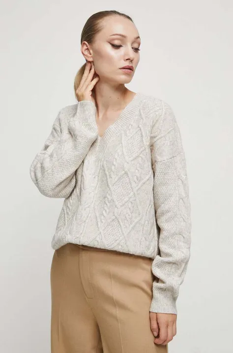 Medicine sweter z domieszką wełny damski kolor beżowy