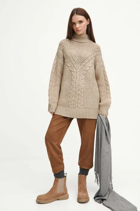 Sweter damski z fakturą kolor beżowy