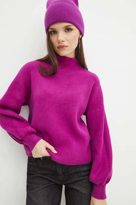 Medicine sweter damski kolor różowy z półgolfem