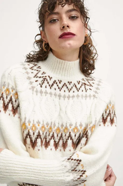 Medicine sweter damski kolor beżowy z półgolfem