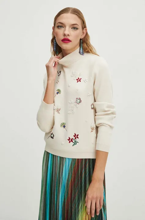 Sweter damski z aplikacją kolor beżowy