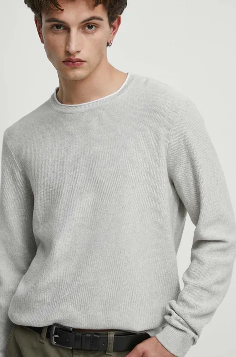 Bavlnený sveter pánsky šedá farba