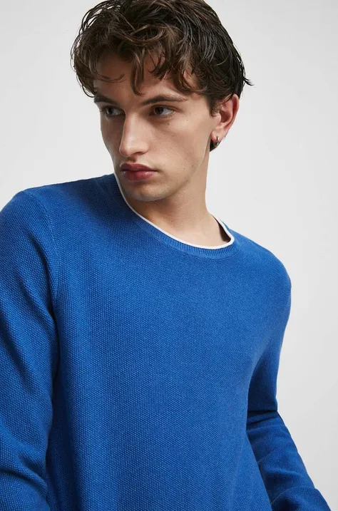 Sweter bawełniany męski z fakturą kolor niebieski