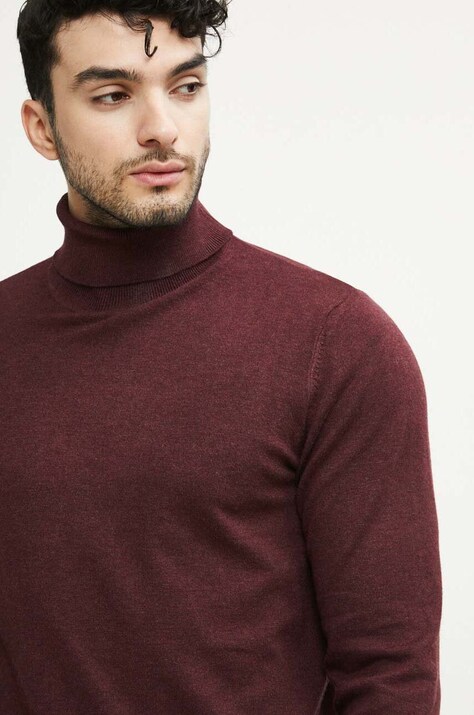 Sweter męski z golfem kolor bordowy