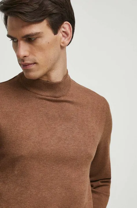 Sweter męski gładki kolor brązowy