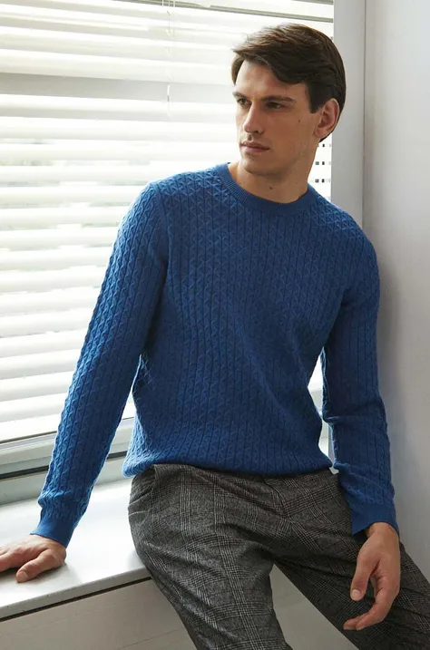 Sweter męski z fakturą kolor turkusowy