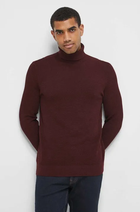Sweter bawełniany męski z fakturą kolor bordowy