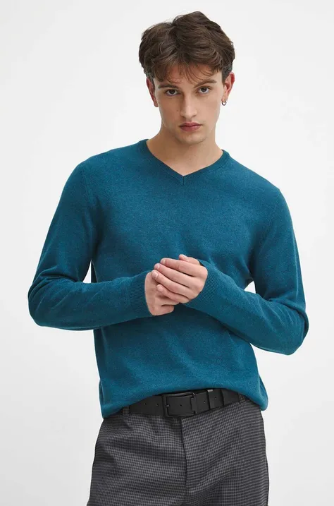 Sweter bawełniany męski melanżowy kolor zielony