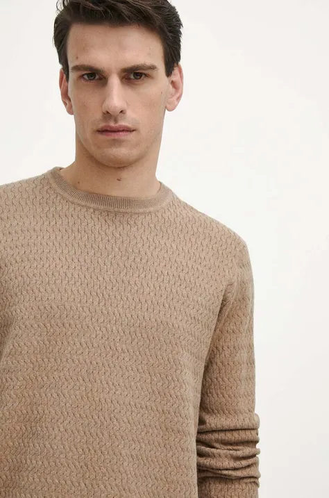 Sweter męski z fakturą kolor beżowy