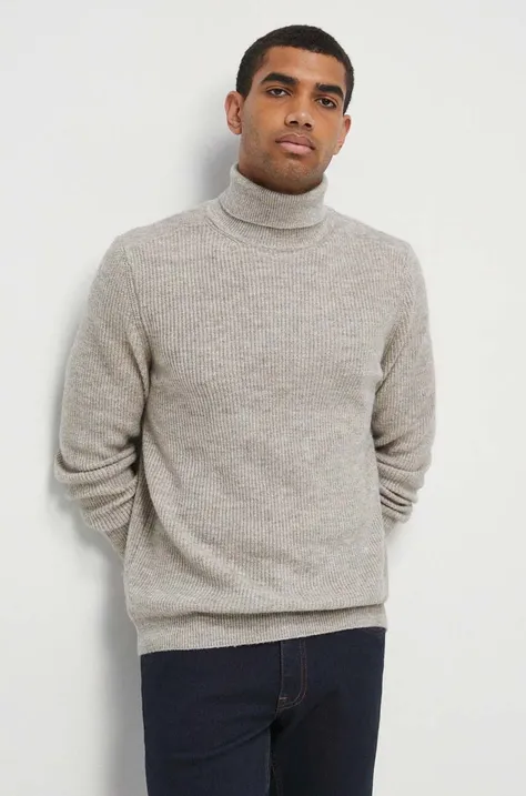 Medicine pulover din amestec de lana barbati, culoarea bej, cu guler