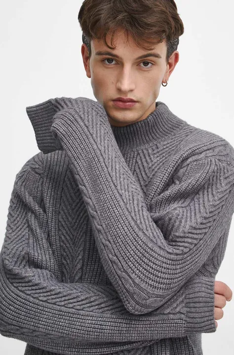 Sweter z domieszką wełny męski kolor szary