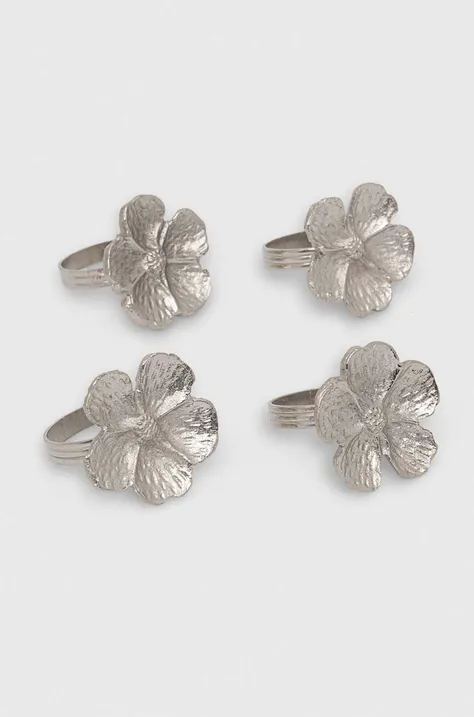 Pierścień na serwetkę - kwiat (4-pack) kolor srebrny