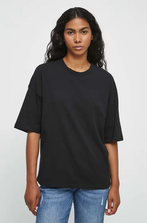 T-shirt bawełniany damski kolor czarny