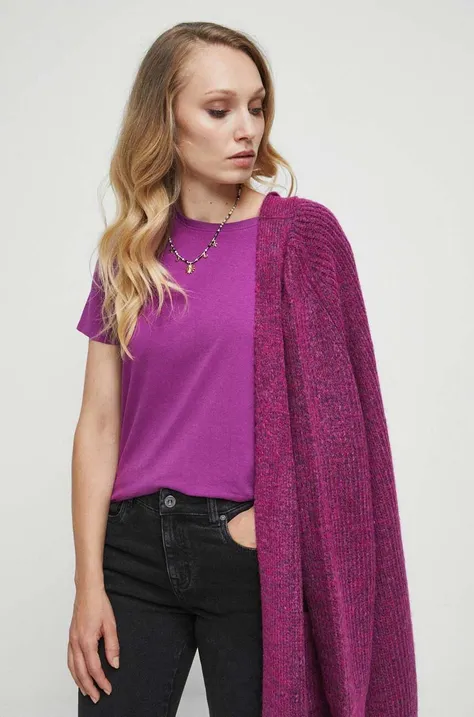 T-shirt bawełniany damski gładki kolor fioletowy
