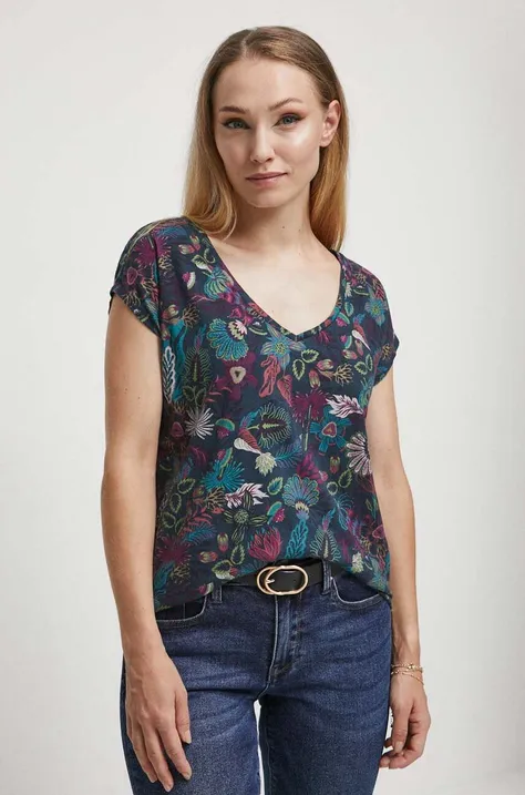 T-shirt bawełniany damski wzorzysty kolor multicolor