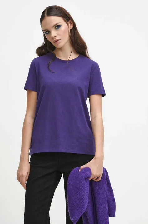 T-shirt bawełniany damski gładki kolor fioletowy