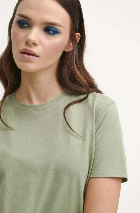 T-shirt bawełniany damski gładki kolor zielony
