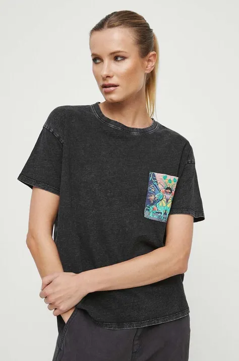 T-shirt bawełniany damski z kieszonką kolor szary
