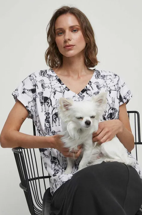 T-shirt bawełniany damski z kolekcji na Dzień Psa kolor biały