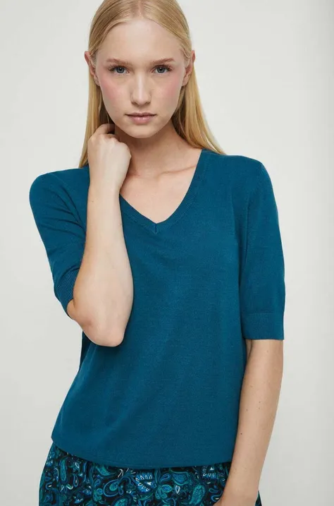 T-shirt damski gładki kolor turkusowy