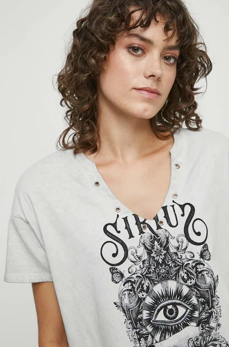 T-shirt bawełniany damski z nadrukiem kolor szary