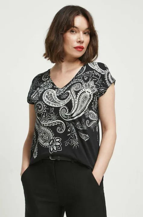 T-shirt bawełniany damski wzorzysty kolor czarny