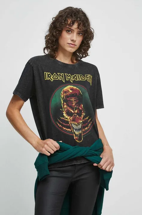 T-shirt bawełniany damski Iron Maiden kolor szary