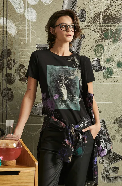 T-shirt bawełniany damski z kolekcji Science kolor czarny