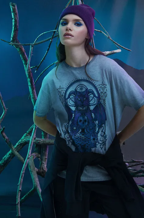 T-shirt bawełniany damski z kolekcji Bestiariusz kolor szary