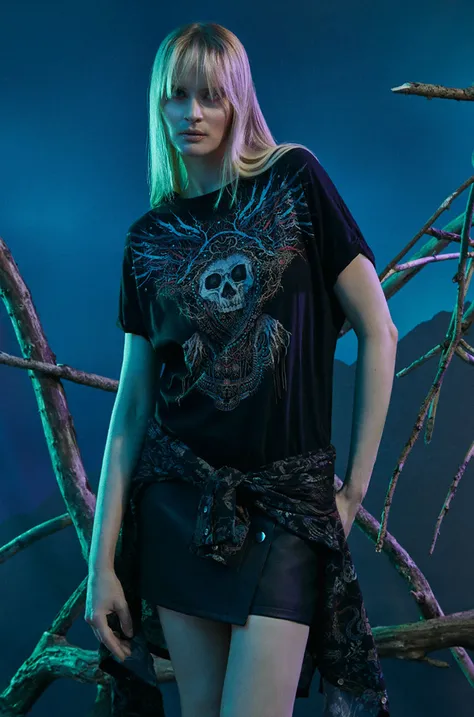 T-shirt bawełniany damski z kolekcji Bestiariusz kolor czarny