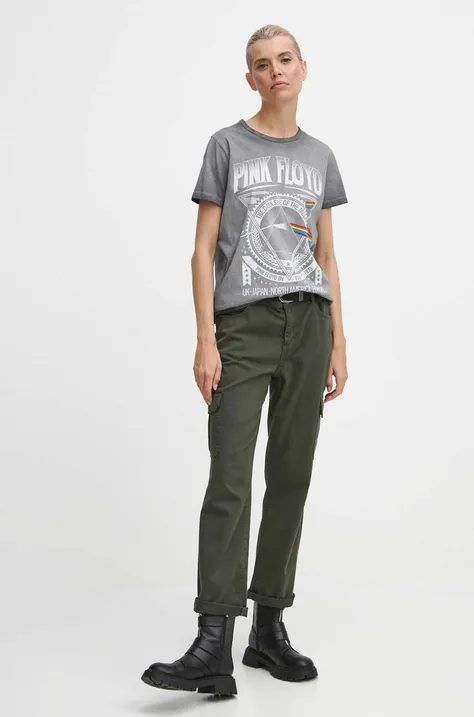 T-shirt bawełniany damski Pink Floyd kolor szary