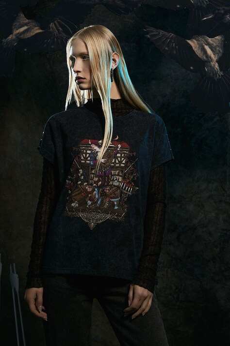 T-shirt bawełniany damski z kolekcji The Witcher x Medicine kolor szary