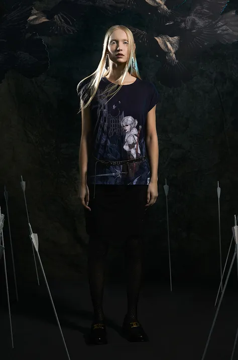 T-shirt bawełniany damski z kolekcji The Witcher x Medicine kolor granatowy