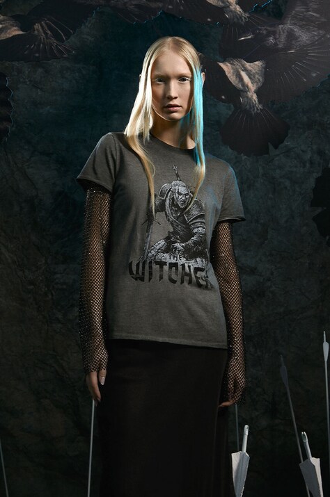 T-shirt bawełniany damski z kolekcji The Witcher x Medicine kolor szary