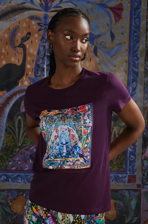 Bavlnené tričko dámsky z kolekcie Medicine x Veronika Blyzniuchenko fialová farba
