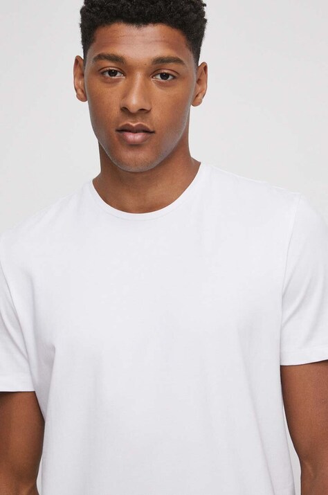 T-shirt bawełniany gładki z domieszką elastanu kolor biały