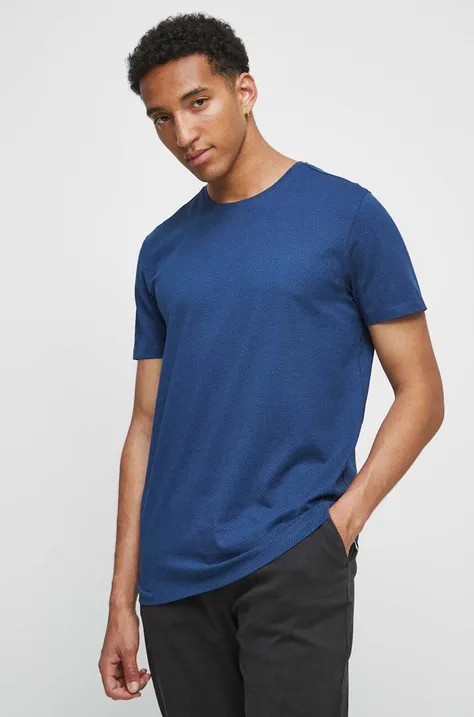 T-shirt bawełniany męski wzorzysty kolor niebieski