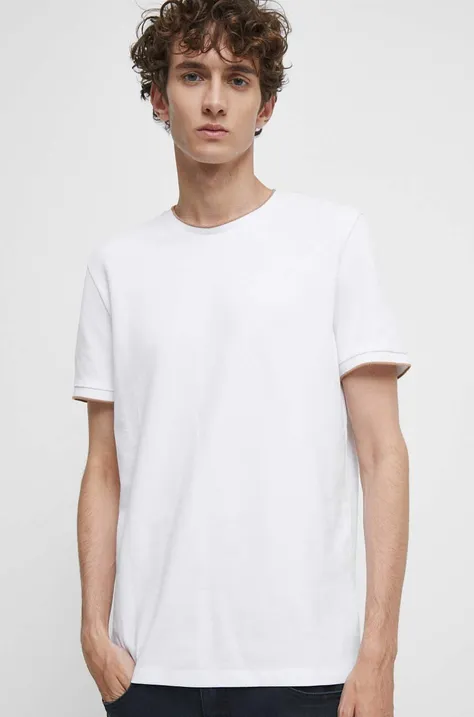 T-shirt bawełniany męskie gładki z domieszką elastanu kolor biały