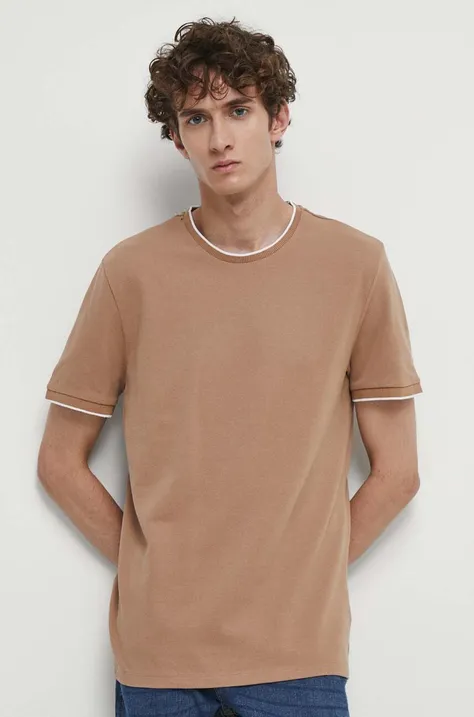 Bavlněné tričko pánské béžová barva
