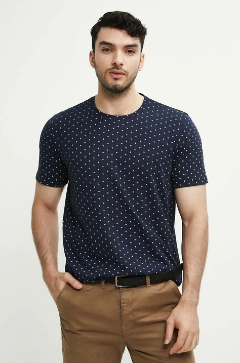Bavlněné tričko se vzorem s příměsí elastanu tmavomodrá barva