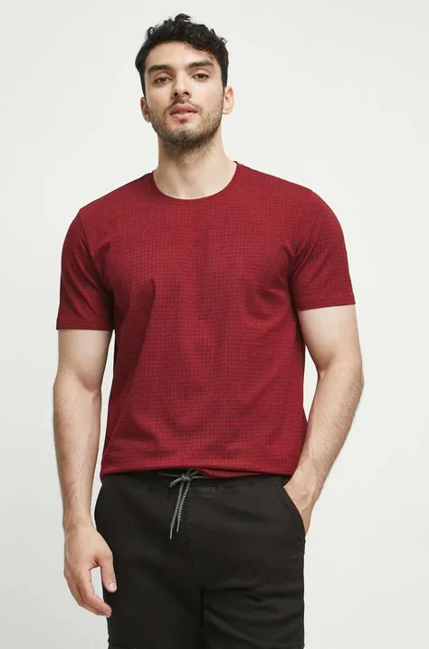 T-shirt bawełniany męski wzorzysty z domieszką elastanu kolor bordowy