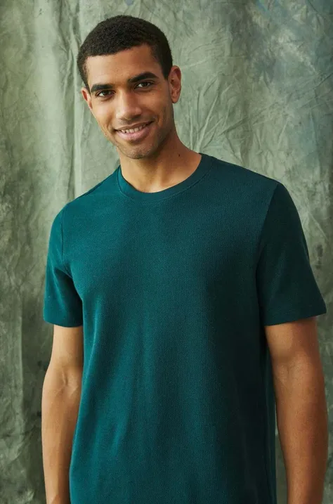 T-shirt bawełniany męski z fakturą kolor zielony