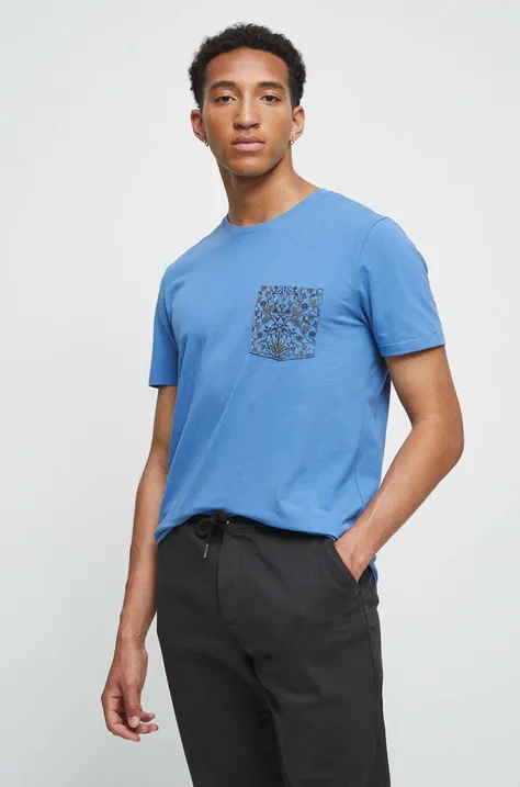 T-shirt bawełniany męski z domieszką elastanu kolor niebieski