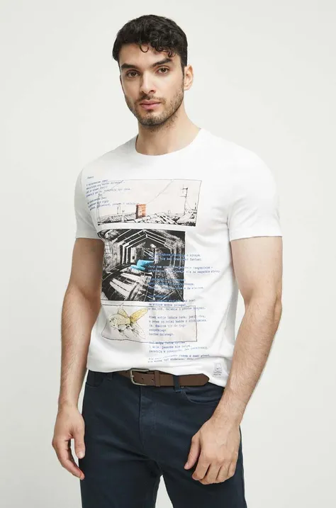 Bavlnené tričko pánske Jubilejná kolekcia Nadácia W. Szymborskej x Medicine biela farba