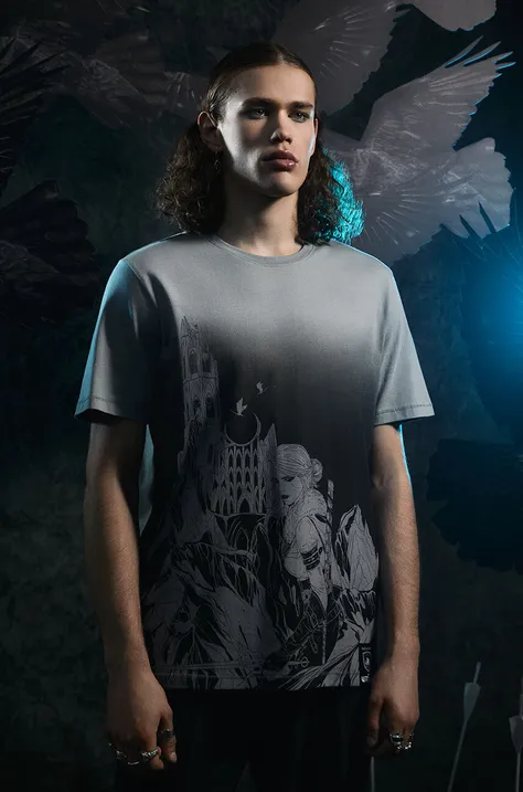 Bavlnené tričko pánske z kolekcie The Witcher x Medicine šedá farba